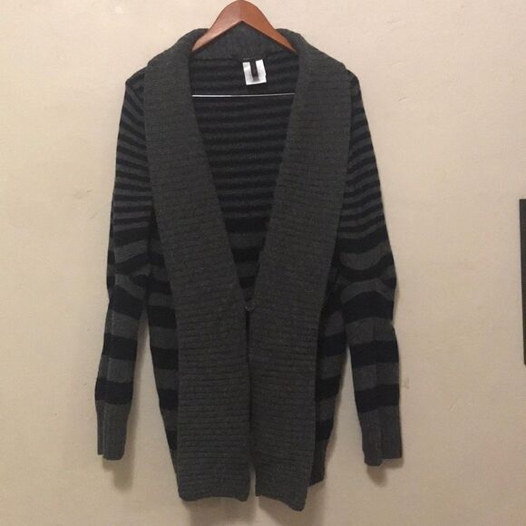 Bcbg maxazaria blue grey striped warm open long sleeve cardigan sweater winter - Picture 1 of 7